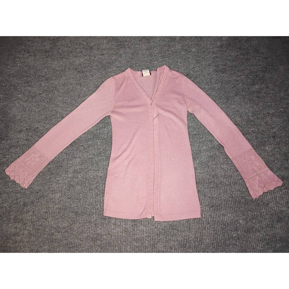 Y2K Coolwear Women's Lightweight V-Neck Pointelle-Knit Cardigan Size Medium